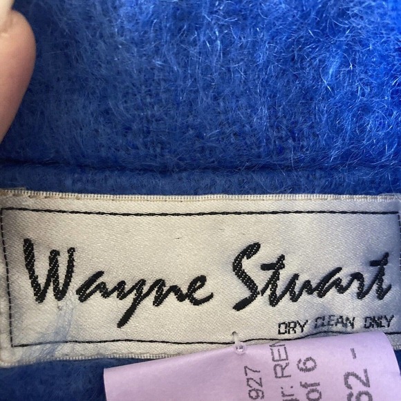 Wayne Stuart Blazer Womens Sz 10 Blue Wool Mohair Vtg Double Breasted Mid Length - Picture 6 of 7